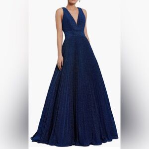 Mac Duggal Royal Blue Shimmering Georgette Pleated Gown Size 16